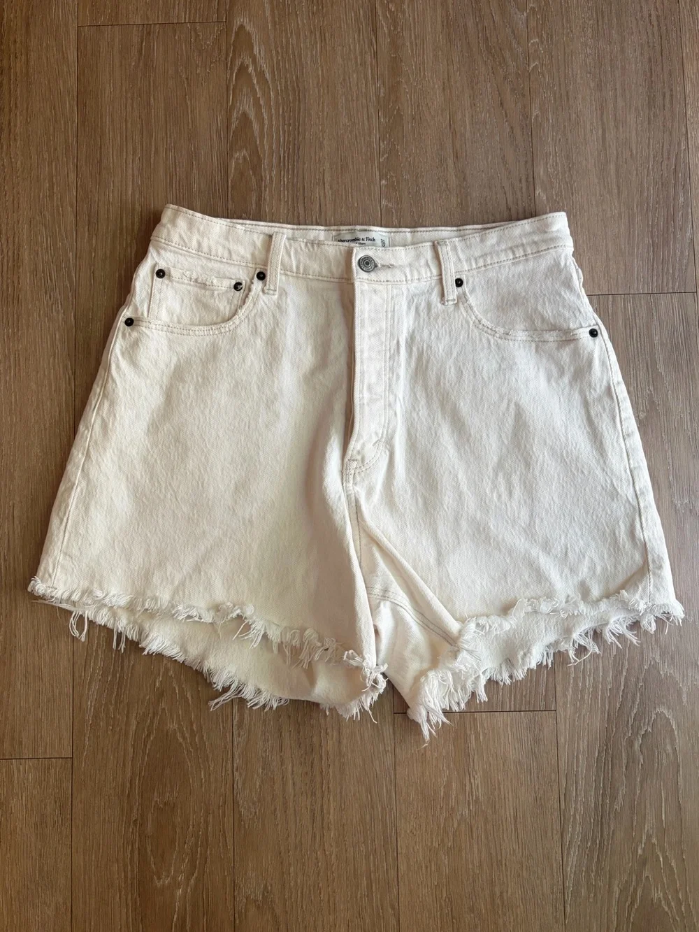 Abercrombie & Fitch Curve Love- The Dad Short- Cream High-Rise Denim Shorts